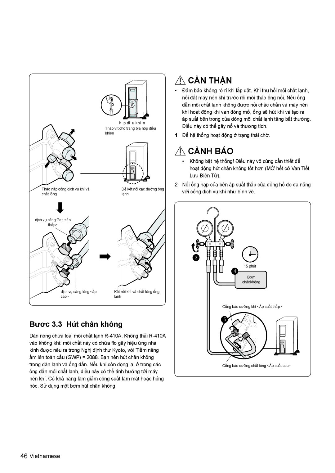 Samsung AR13KVSDNWKXSV, AR13KVSDNWKNSV, AR10KVSDNWKNSV, AR10KVSDNWKXSV manual Bươc 3.3 Hút chân không 