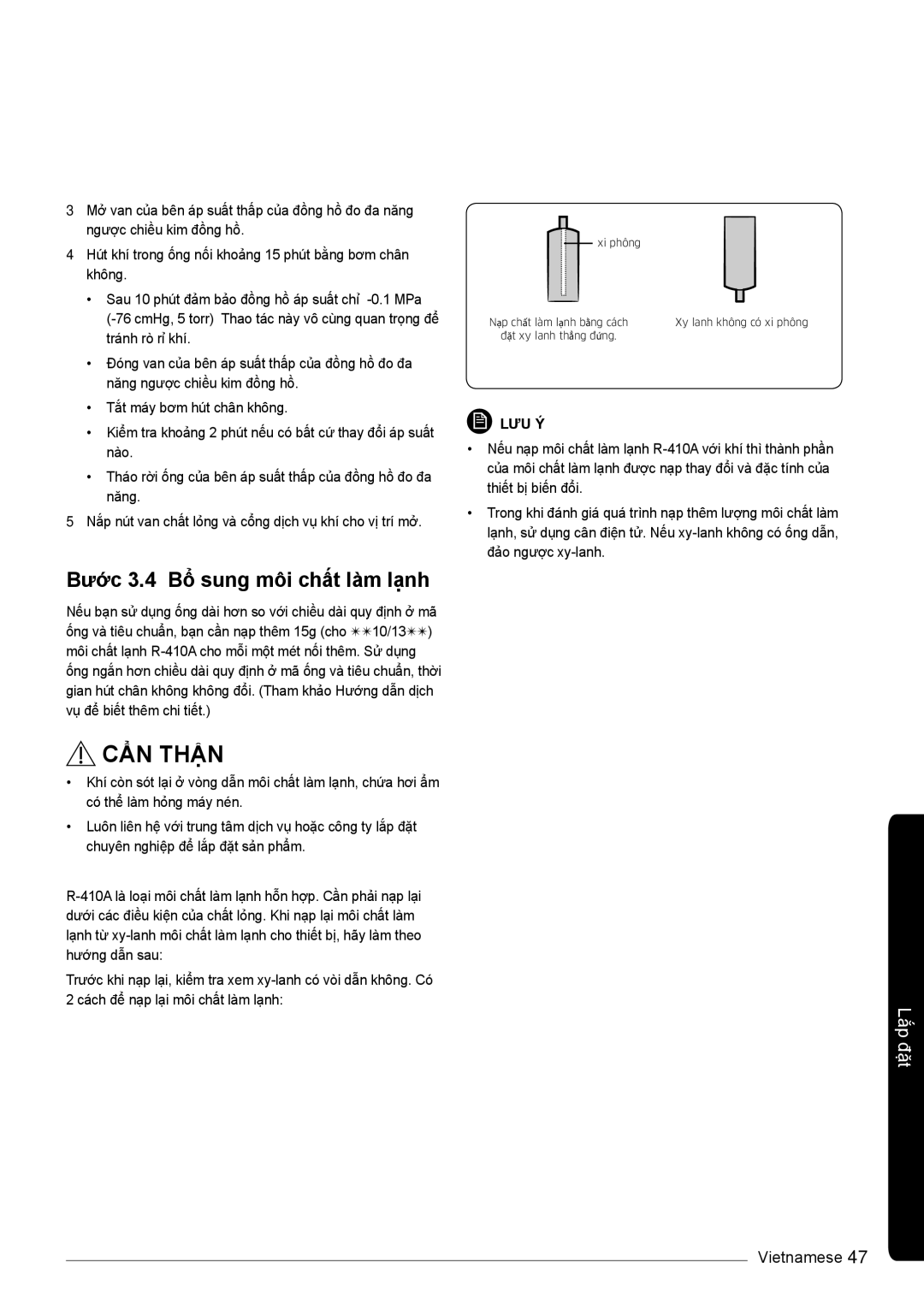 Samsung AR13KVSDNWKNSV, AR10KVSDNWKNSV, AR10KVSDNWKXSV, AR13KVSDNWKXSV manual Bước 3.4 Bổ sung môi chất làm lạnh 