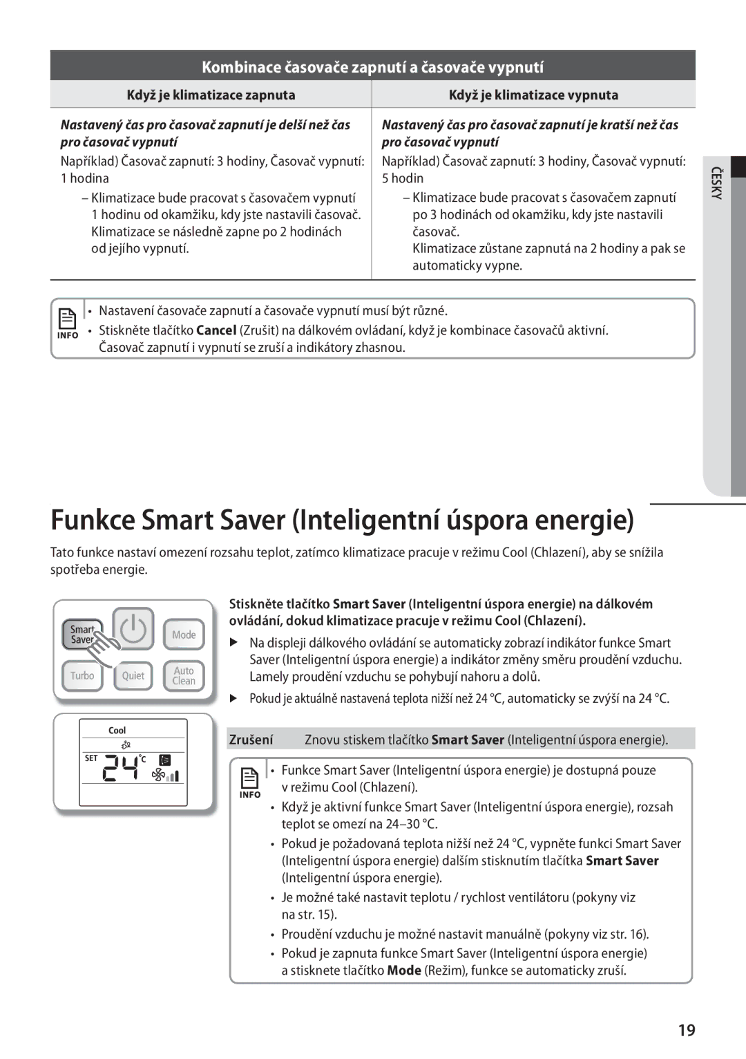 Samsung AR18FSFPESNNEU, AR18FSFPDGMNEU, AR24FSFPDGMNEU, AR12FSFPESNNEU manual Kombinace časovače zapnutí a časovače vypnutí 