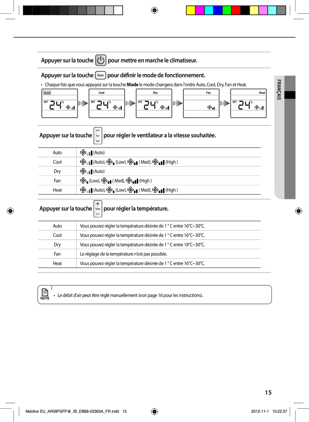 Samsung AR24FSFPDGMNEU, AR18FSFPDGMNEU manual Appuyer sur la touche pour régler la température 