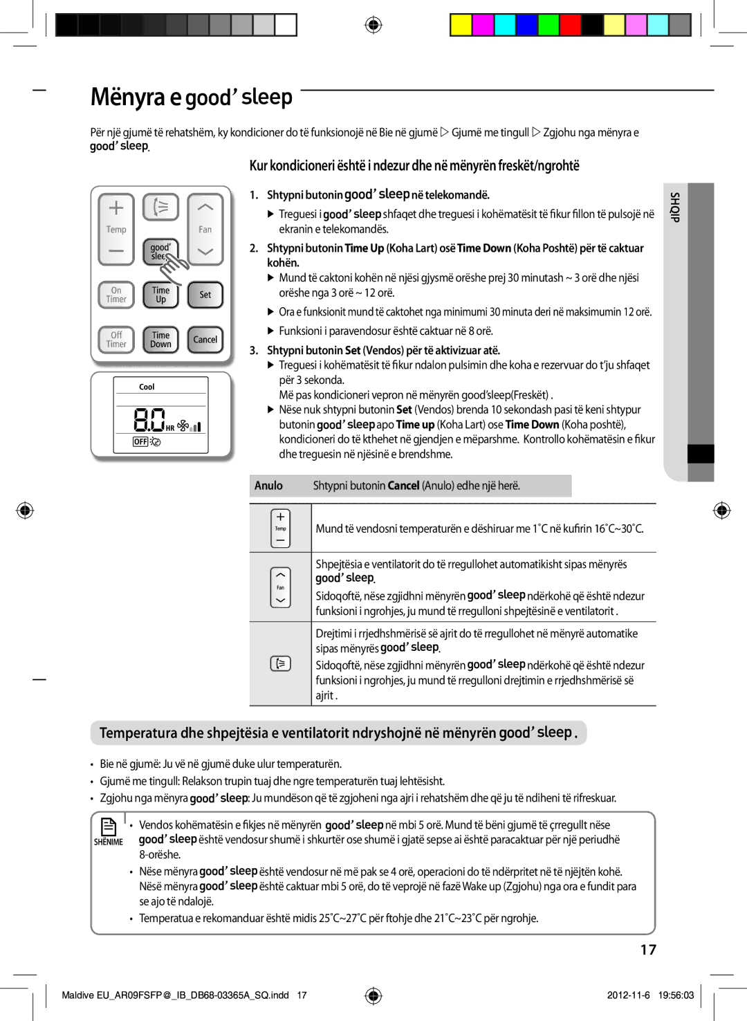 Samsung AR18FSFPDGMNEU manual Mënyra e, Shtypni butonin Set Vendos për të aktivizuar atë, Anulo 