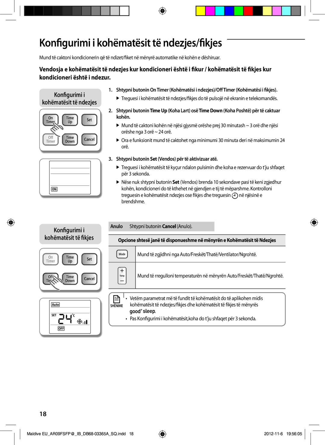 Samsung AR18FSFPDGMNEU manual Konfigurimi i kohëmatësit të ndezjes/fikjes, Brendshme, Anulo Shtypni butonin Cancel Anulo 