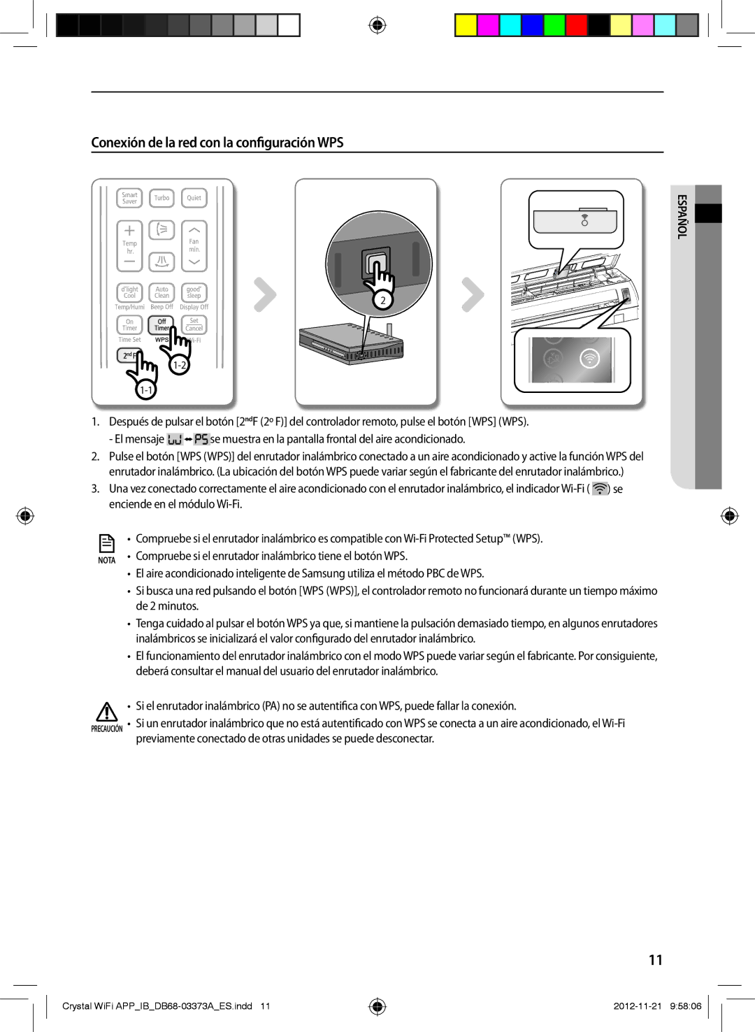 Samsung AR18FSSEDWUNEU, AR18FSSEDWUXEU, AR09FSSEDWUXEU, AR12FSSEDWUXEU manual Conexión de la red con la configuración WPS 