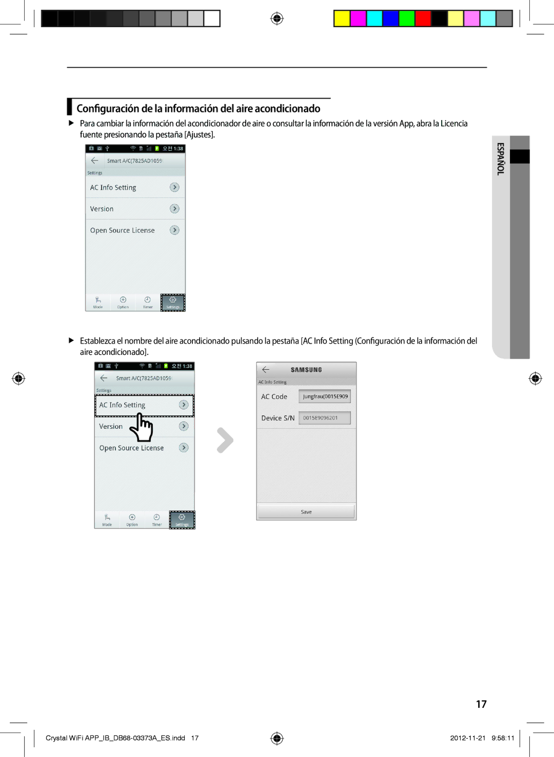 Samsung AR09FSSEDWUXEU, AR18FSSEDWUXEU, AR12FSSEDWUXEU manual Configuración de la información del aire acondicionado 