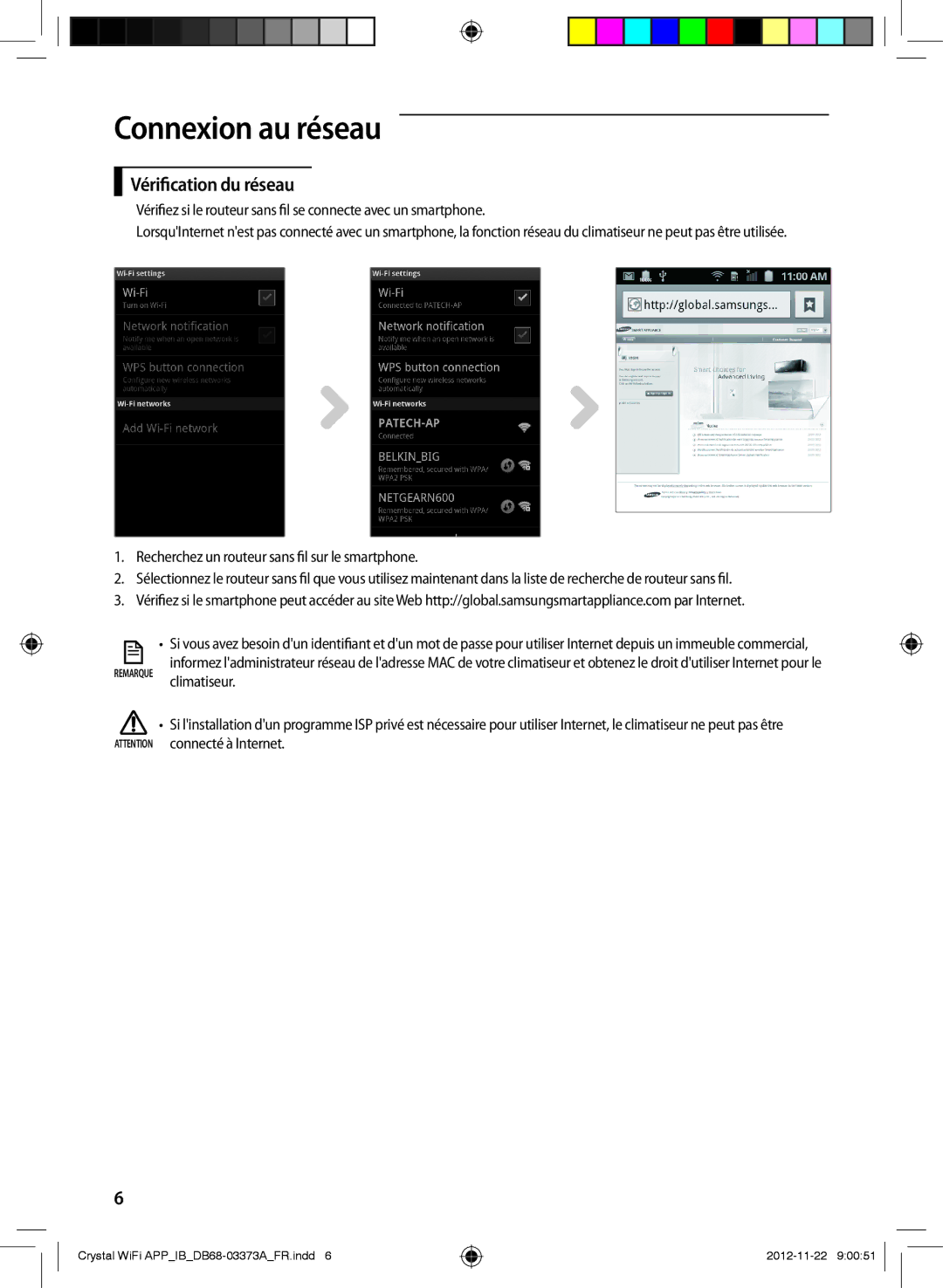 Samsung AR18FSSEDWUXEU, AR09FSSEDWUXEU Vérication du réseau, Vériez si le routeur sans l se connecte avec un smartphone 