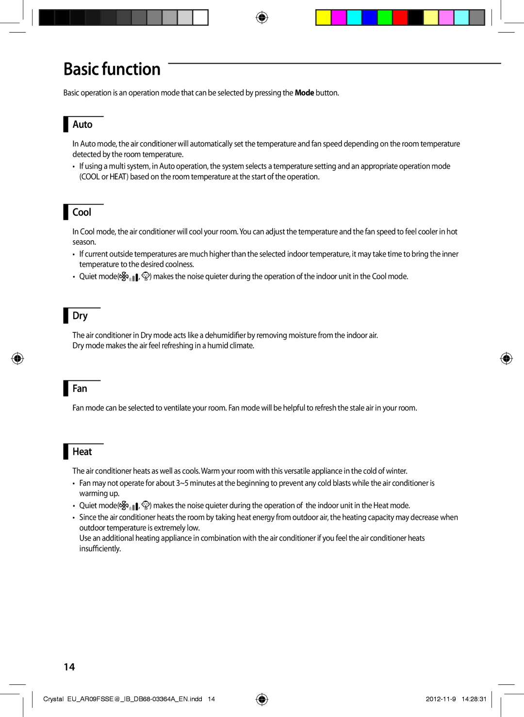 Samsung AR12FSSEDWUXEU, AR18FSSEDWUXEU, AR09FSSKABEXEU, AR09FSSEDWUXEU, AR12FSSYAWTNEU, AR18FSSEDWUNEU manual Basic function 