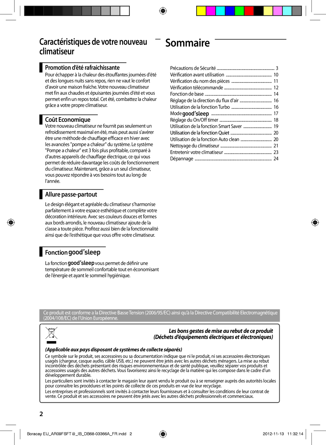 Samsung AR18FSFTJWQXEU manual Sommaire, Promotion d’été rafraichissante, Coût Economique, Allure passe-partout, Fonction 