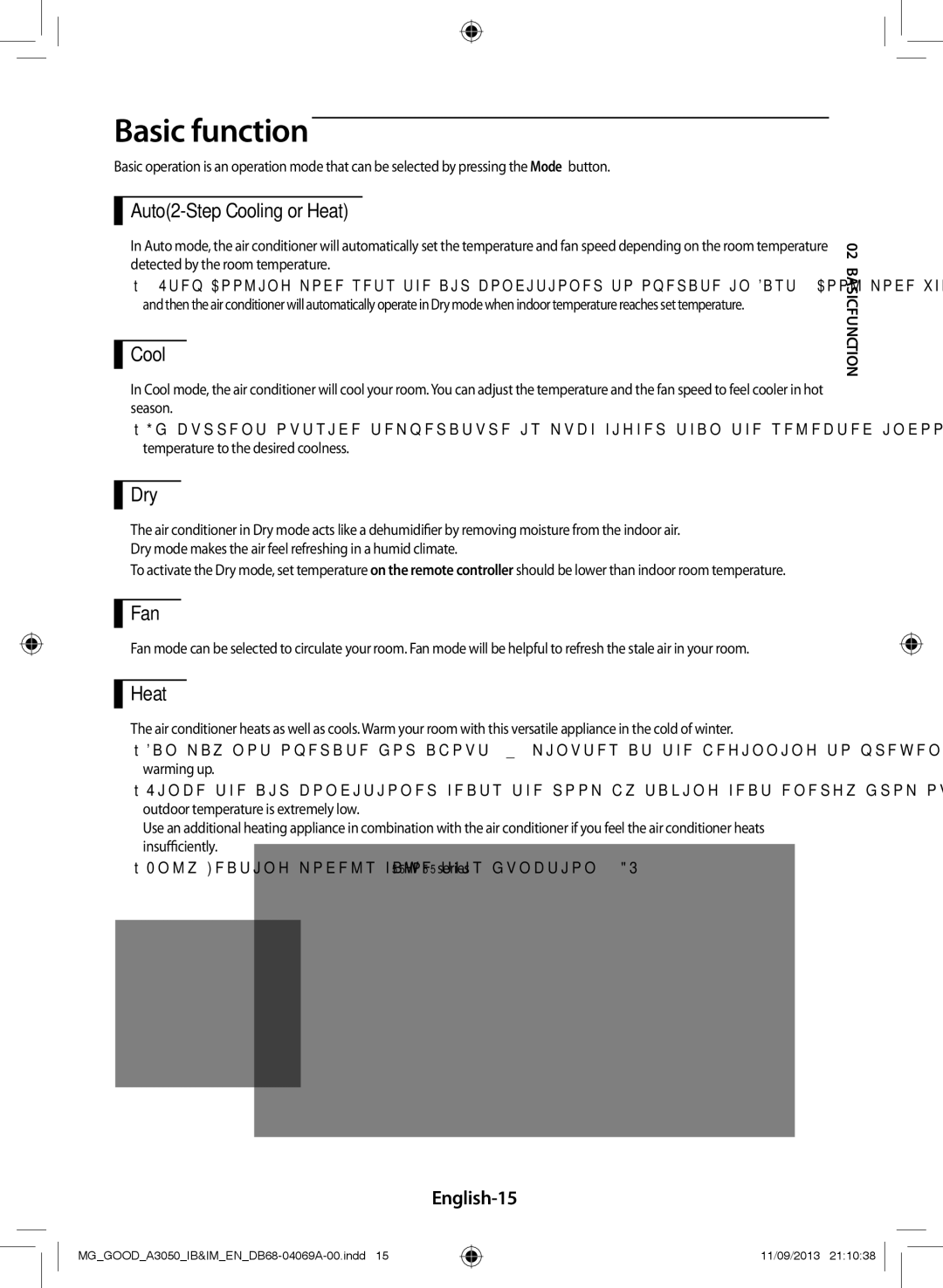 Samsung AR18HCFNBGMXMG, AR18HCFNBWK/MG, AR12HCFNBWKNMD, AR18HPFNBGMNMG, AR18HPFSBWK/MG, AR24HCFSBWKXMG manual Basic function 