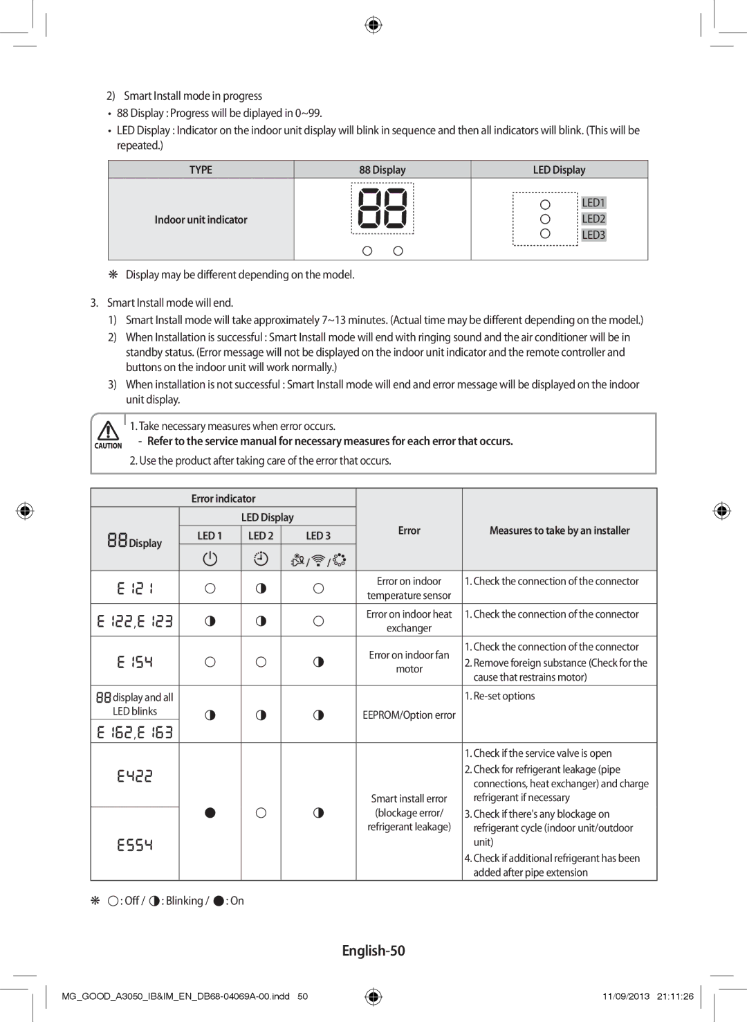 Samsung AR12HCFNBWKNMG, AR18HCFNBWK/MG, AR12HCFNBWKNMD, AR18HPFNBGMNMG, AR18HPFSBWK/MG manual English-50, Off Blinking 