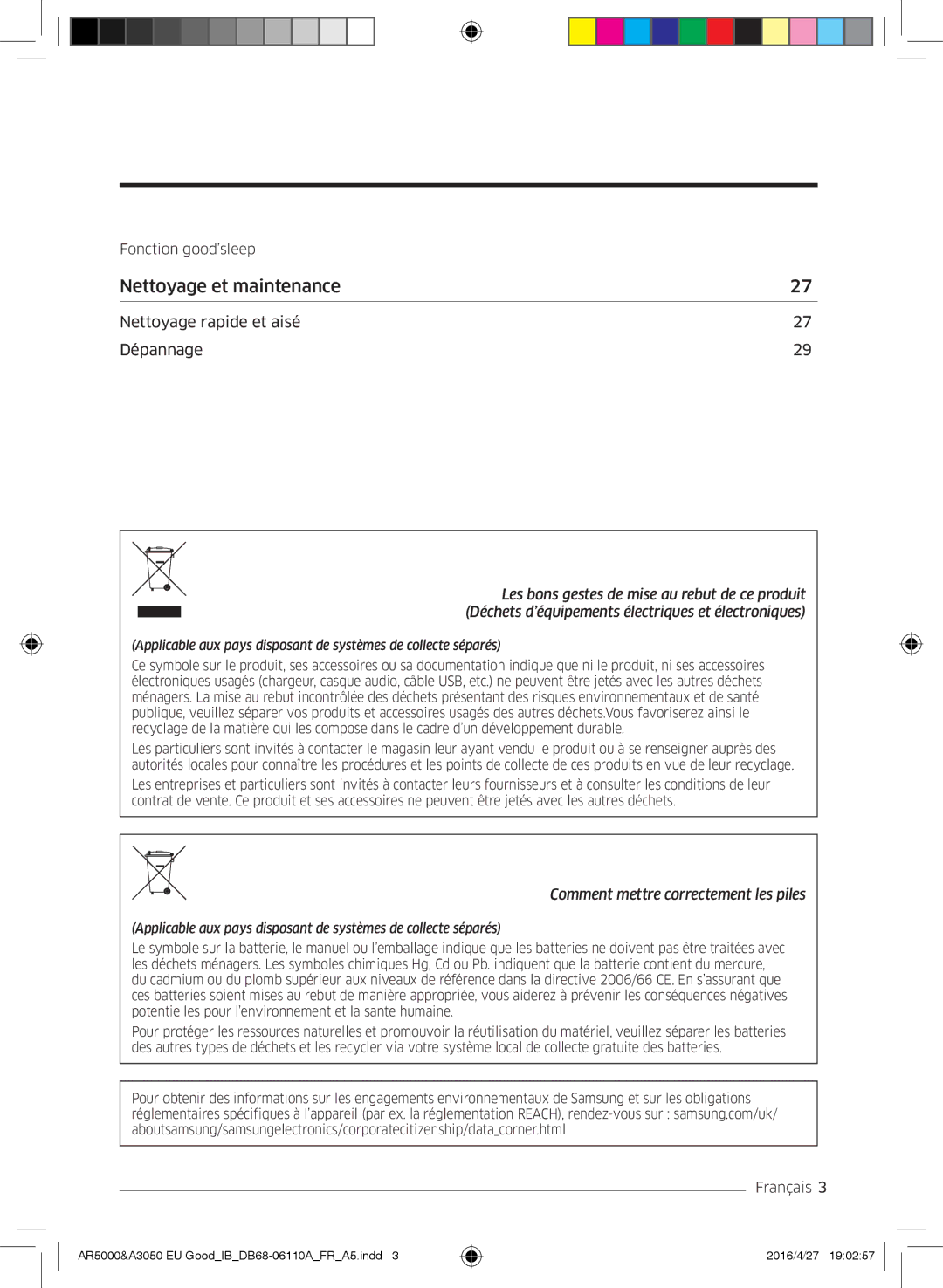 Samsung AR18HSFNBWKNEU, AR18HSFSBURNEU, AR18HSFSAWKNEU, AR24HSFSBURNEU, AR24HSFSAWKNEU manual Nettoyage et maintenance 