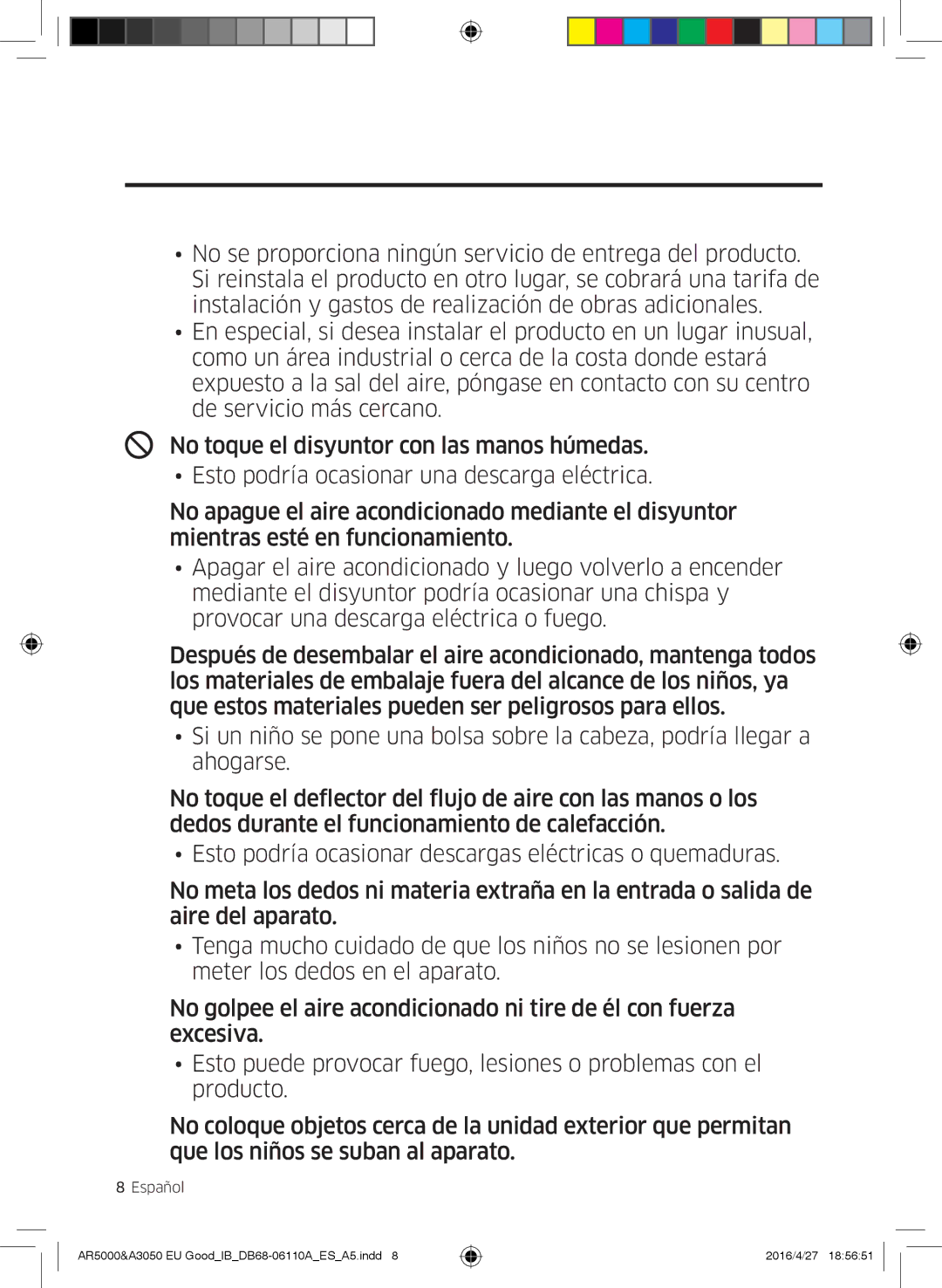 Samsung AR18JSFNCWKNEU, AR18HSFSBURNEU, AR18HSFSAWKNEU, AR24HSFSBURNEU, AR24HSFSAWKNEU manual Información de seguridad 