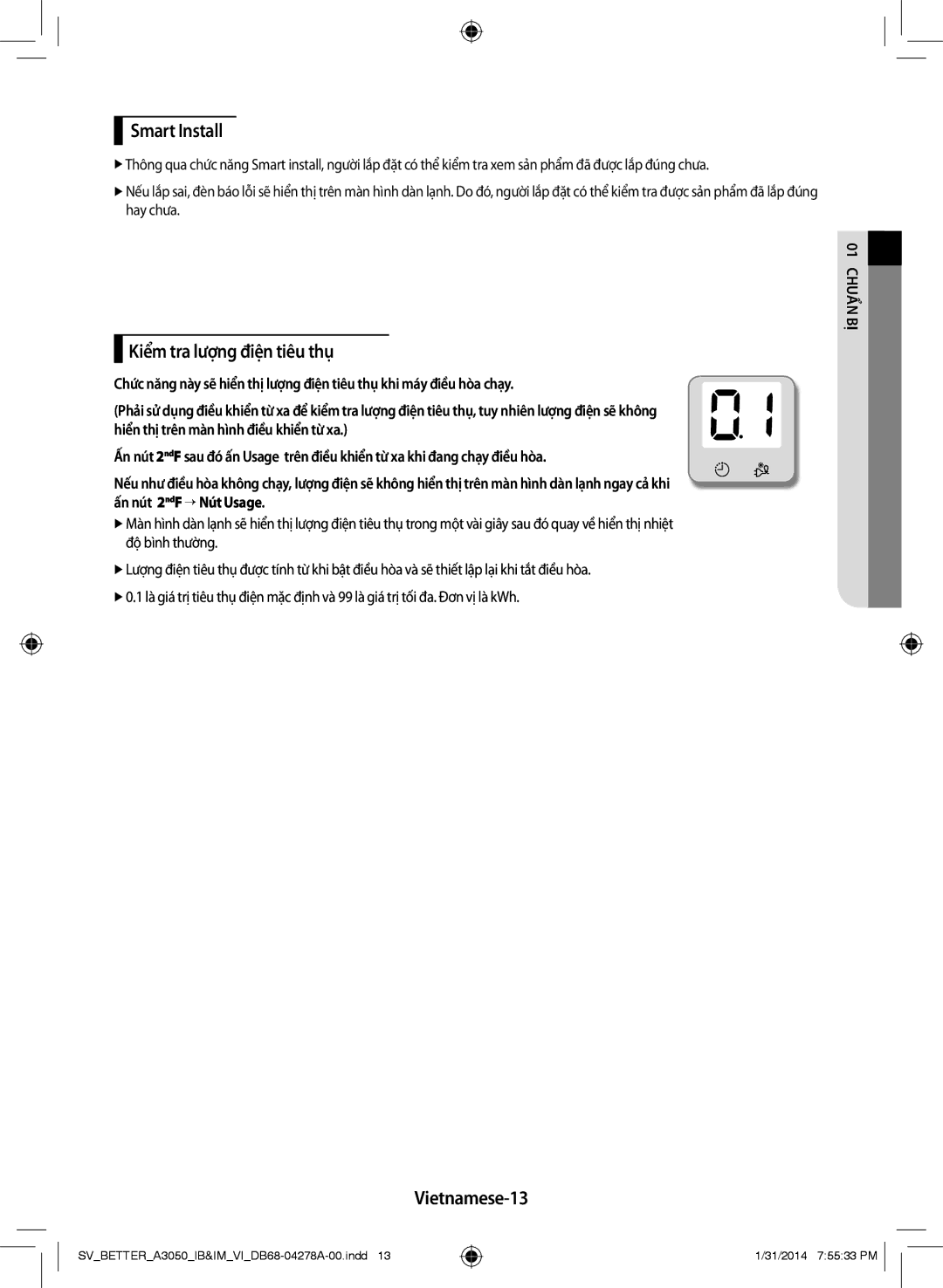 Samsung AR12HSSDNWKNSV, AR18HSSDNWKNSV, AR12HSSDNWKXSV, AR18HSSDNWKXSV manual Kiểm tra lượng điện tiêu thụ, Vietnamese-13 