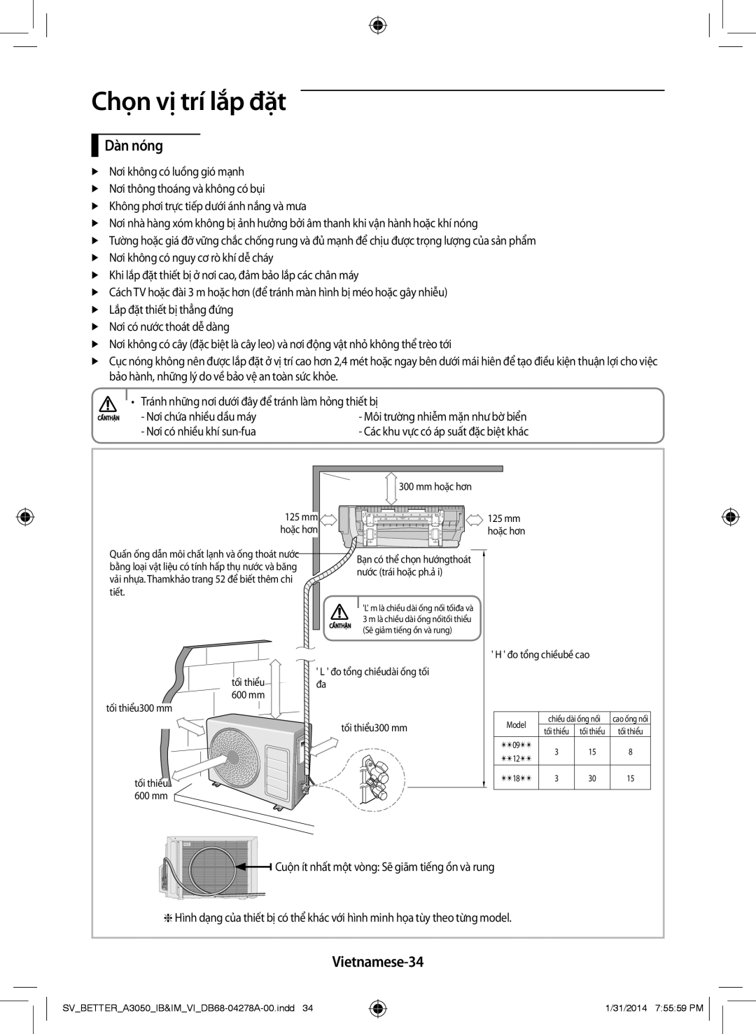 Samsung AR09HSSDNWKNSV, AR18HSSDNWKNSV manual Dàn nóng, Vietnamese-34, Nơi chứa nhiều dầu máy, Nơi có nhiều khí sun-fua 