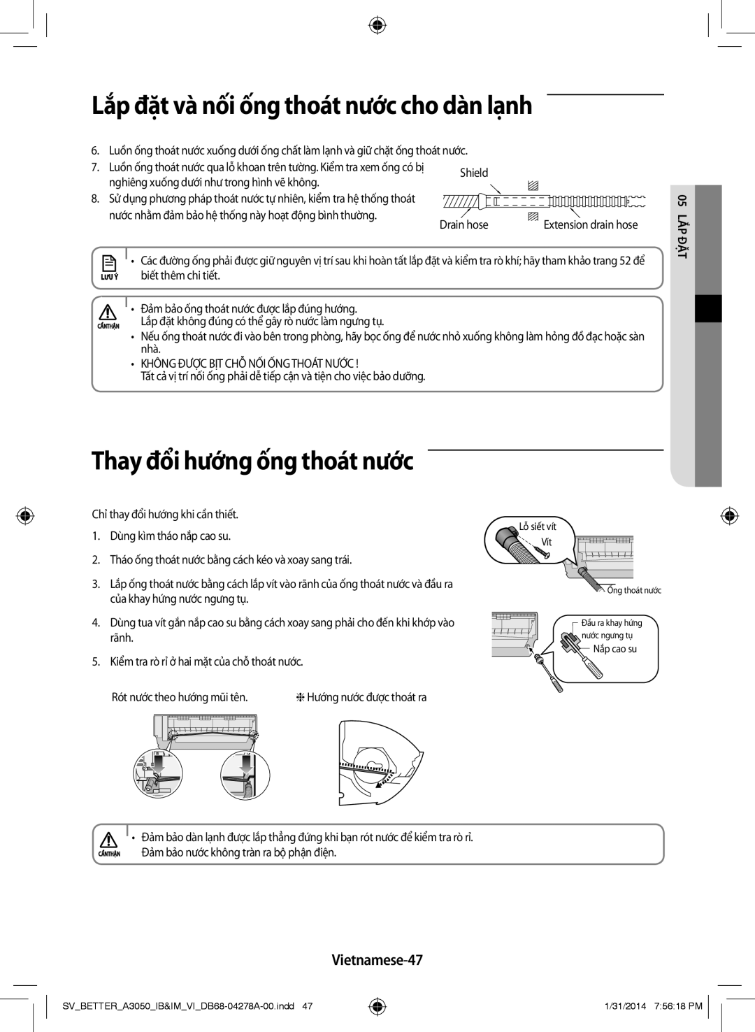 Samsung AR09HSSDNWKXSV, AR18HSSDNWKNSV manual Vietnamese-47, Shield Nghiêng xuống dưới như trong hình vẽ không, Nhà 