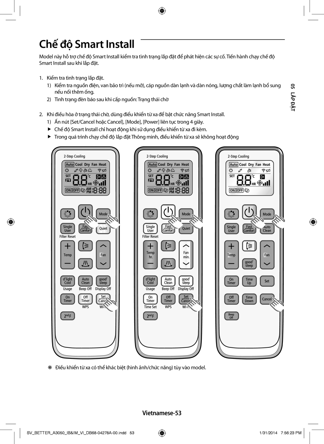 Samsung AR09HSSDNWKXSV, AR18HSSDNWKNSV, AR12HSSDNWKNSV, AR12HSSDNWKXSV, AR18HSSDNWKXSV Chế độ Smart Install, Vietnamese-53 