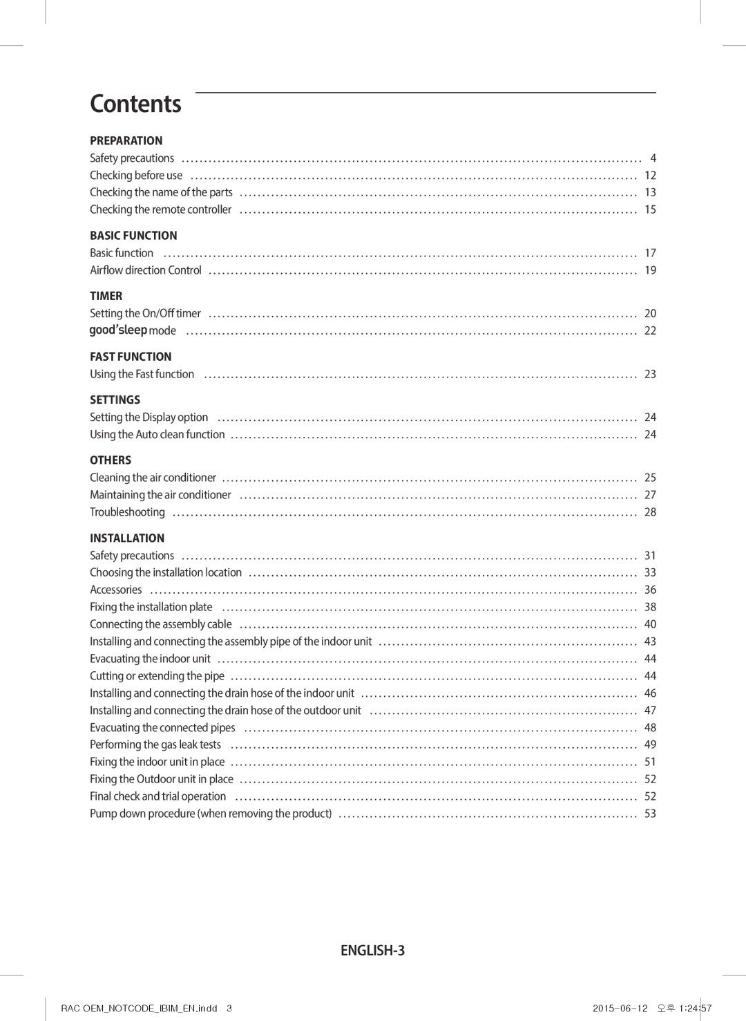 Samsung AR12JQFRAWQ/TV, AR18JQFRAWQ/TV, AR09JQFRAWQ/TV, AR28JQFRAWQ/TV, AR24JQFRAWQ/TV manual Contents 