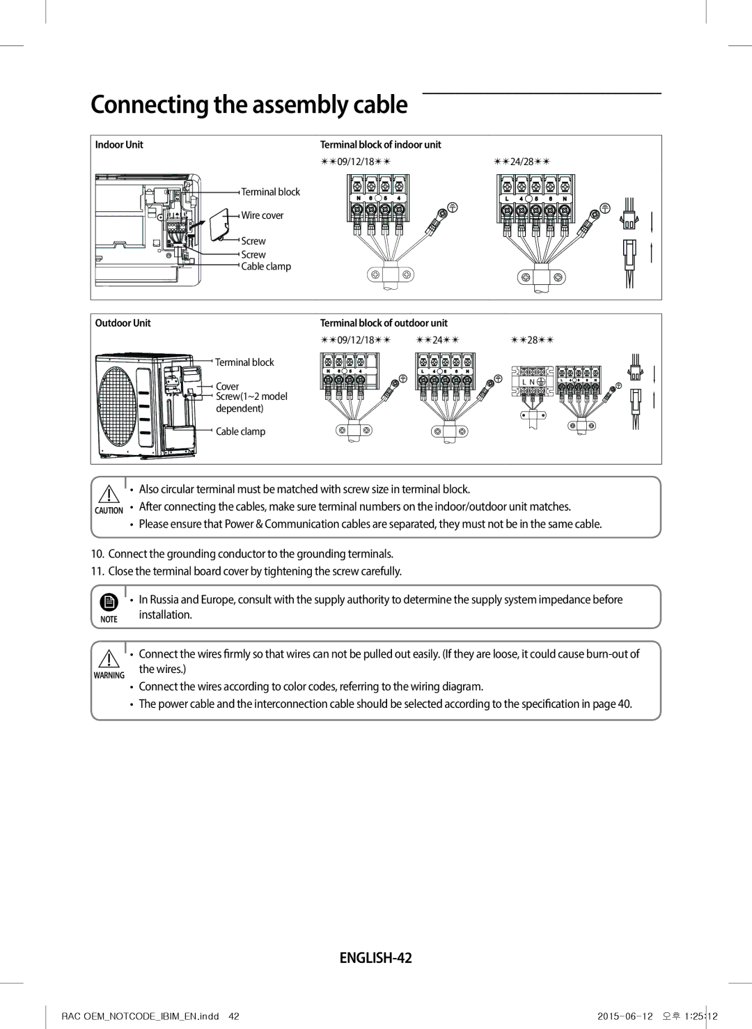 Samsung AR24JQFRAWQ/TV, AR18JQFRAWQ/TV, AR09JQFRAWQ/TV, AR28JQFRAWQ/TV, AR12JQFRAWQ/TV manual ENGLISH-42 