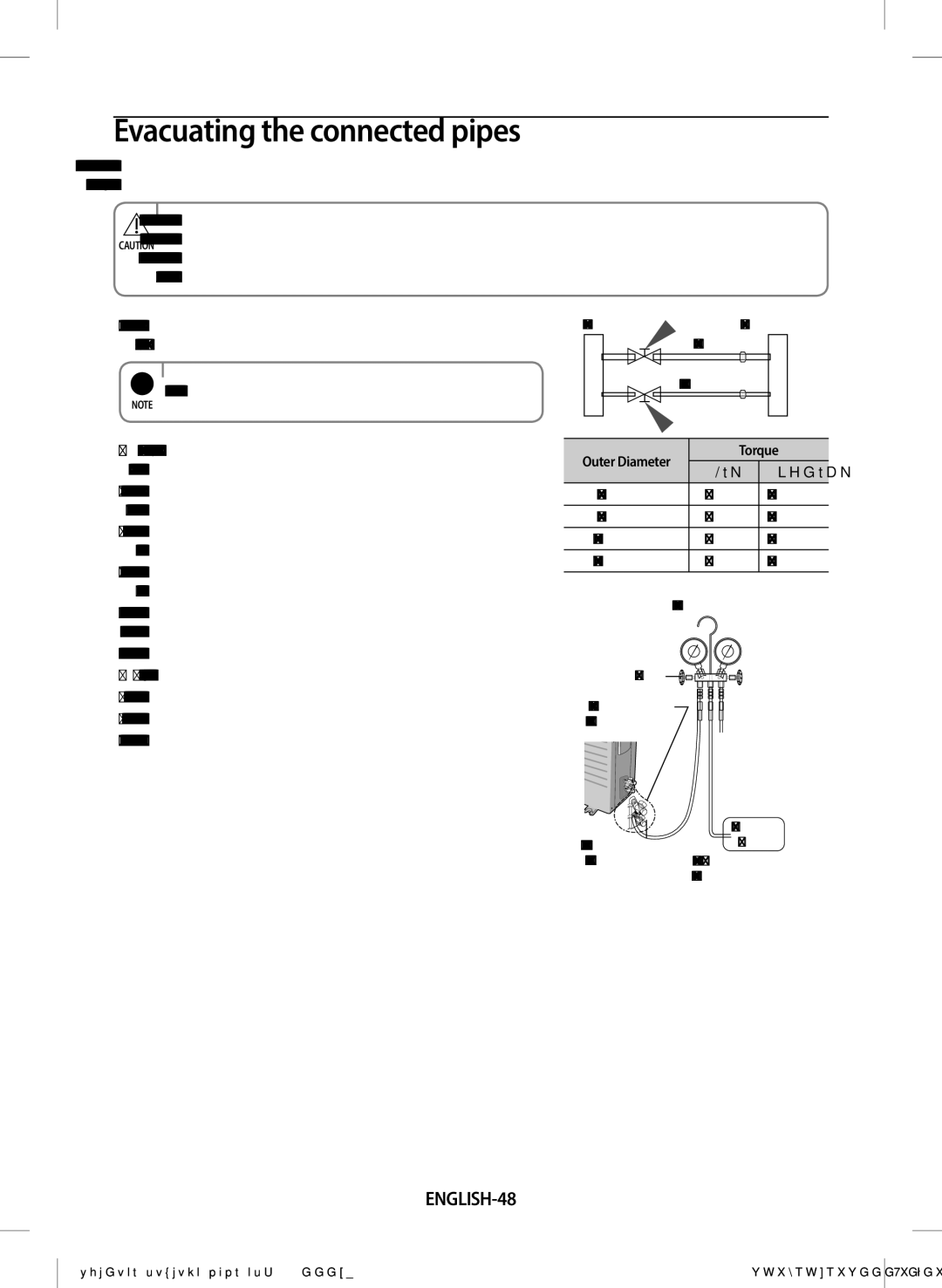 Samsung AR12JQFRAWQ/TV, AR18JQFRAWQ/TV, AR09JQFRAWQ/TV, AR28JQFRAWQ/TV manual Evacuating the connected pipes, ENGLISH-48 