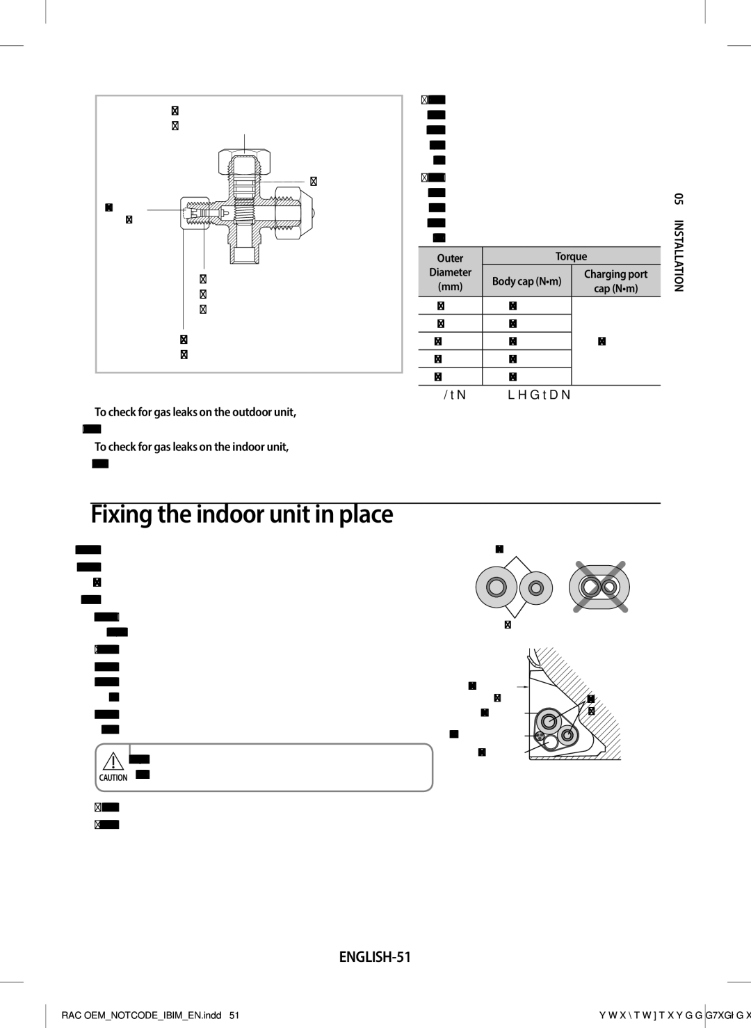 Samsung AR28JQFRAWQ/TV manual ENGLISH-51, Tightening torque for body cap Refer to the table Spindle, Nm = 10 kgfcm 