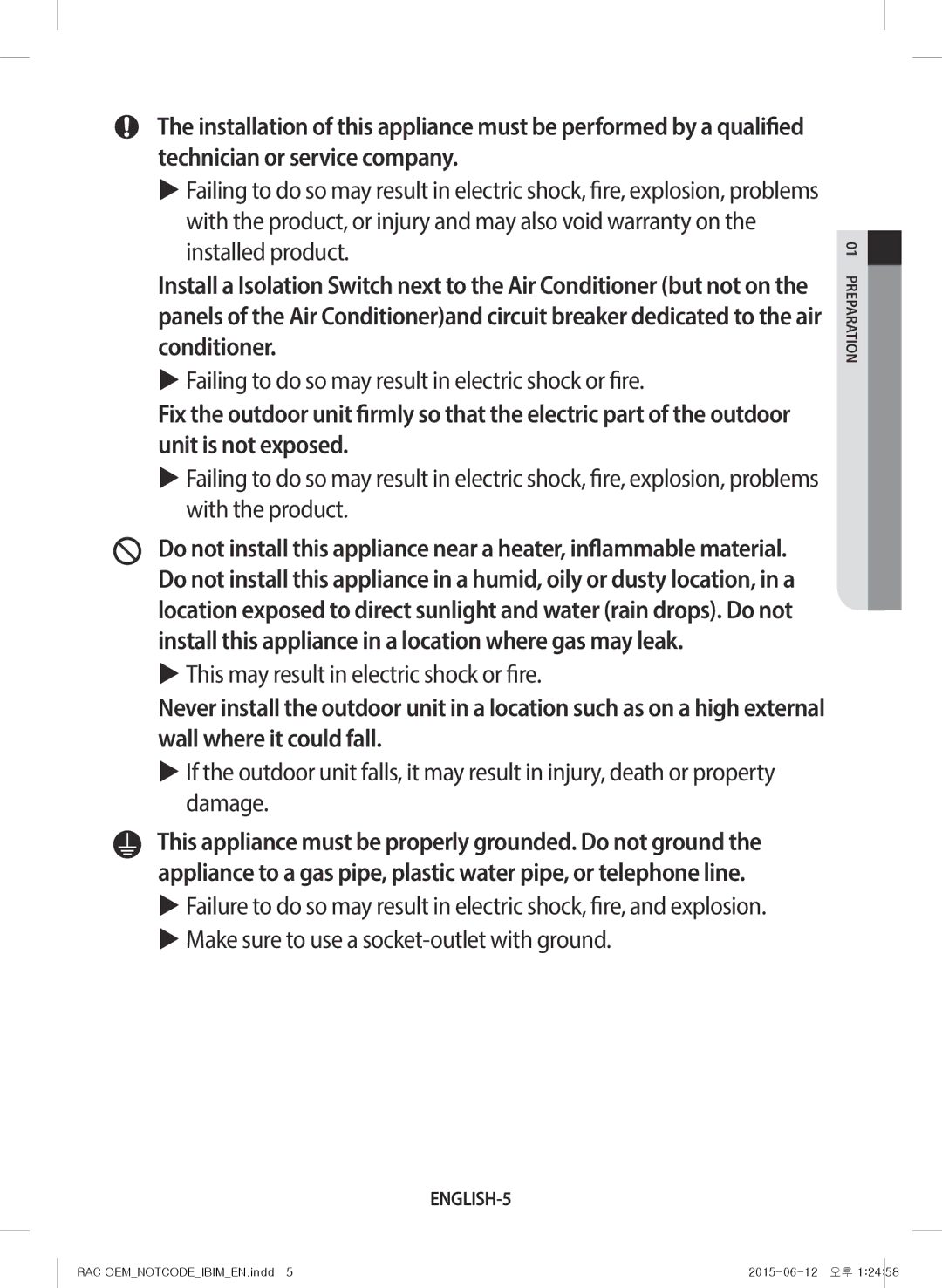 Samsung AR09JQFRAWQ/TV, AR18JQFRAWQ/TV, AR28JQFRAWQ/TV, AR24JQFRAWQ/TV, AR12JQFRAWQ/TV manual ENGLISH-5 