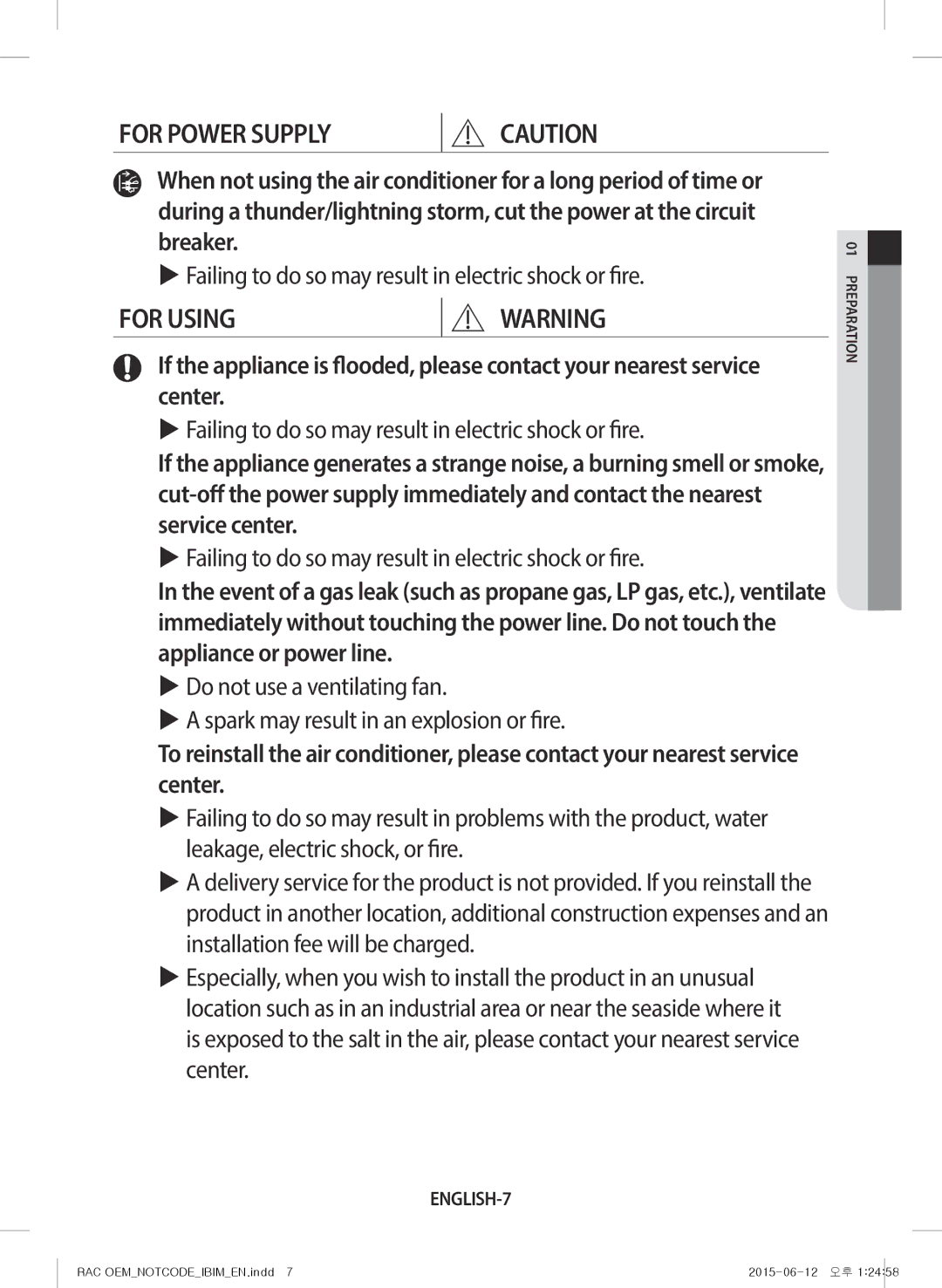 Samsung AR24JQFRAWQ/TV, AR18JQFRAWQ/TV, AR09JQFRAWQ/TV, AR28JQFRAWQ/TV, AR12JQFRAWQ/TV manual For Using, ENGLISH-7 