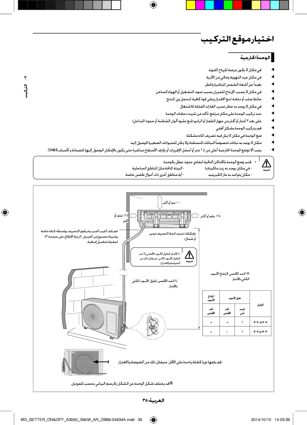 Samsung AR18JQFSBWKNMG, AR18JQFSBWKXMG, AR18JRSDBWKNMG, AR18JQSDBWKXMG, AR24JQSDBWKNMG manual ةيجرالخا ةدحولا, 35-ةيبرعلا 