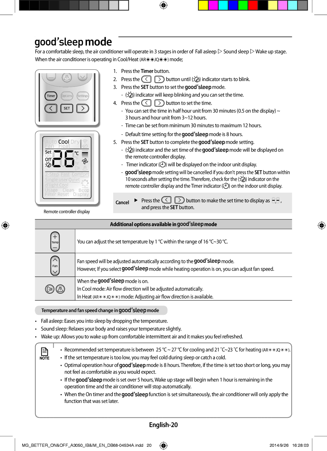 Samsung AR18JRSDBWKXMG, AR18JQFSBWKNMG, AR18JQFSBWKXMG, AR18JRSDBWKNMG manual Mode, English-20, Additional options available 