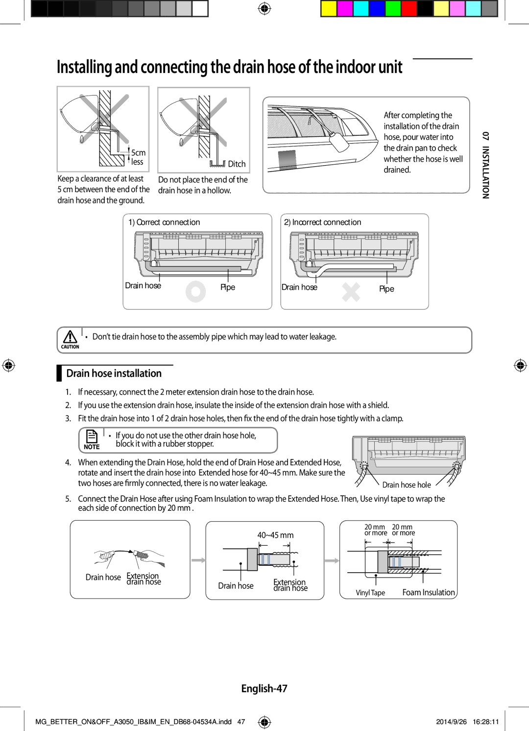 Samsung AR18JQSDBWKNMG, AR18JQFSBWKNMG, AR18JQFSBWKXMG, AR18JRSDBWKNMG, AR18JQSDBWKXMG Drain hose installation, English-47 