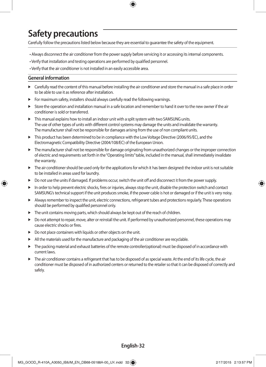 Samsung AR12JRFNBWK/MG, AR18JRFNEWK/MG, AR24JRFNCWK/MG, AR18JQFNEWKNMG, AR18JQFSBWK/MG manual General information, English-32 