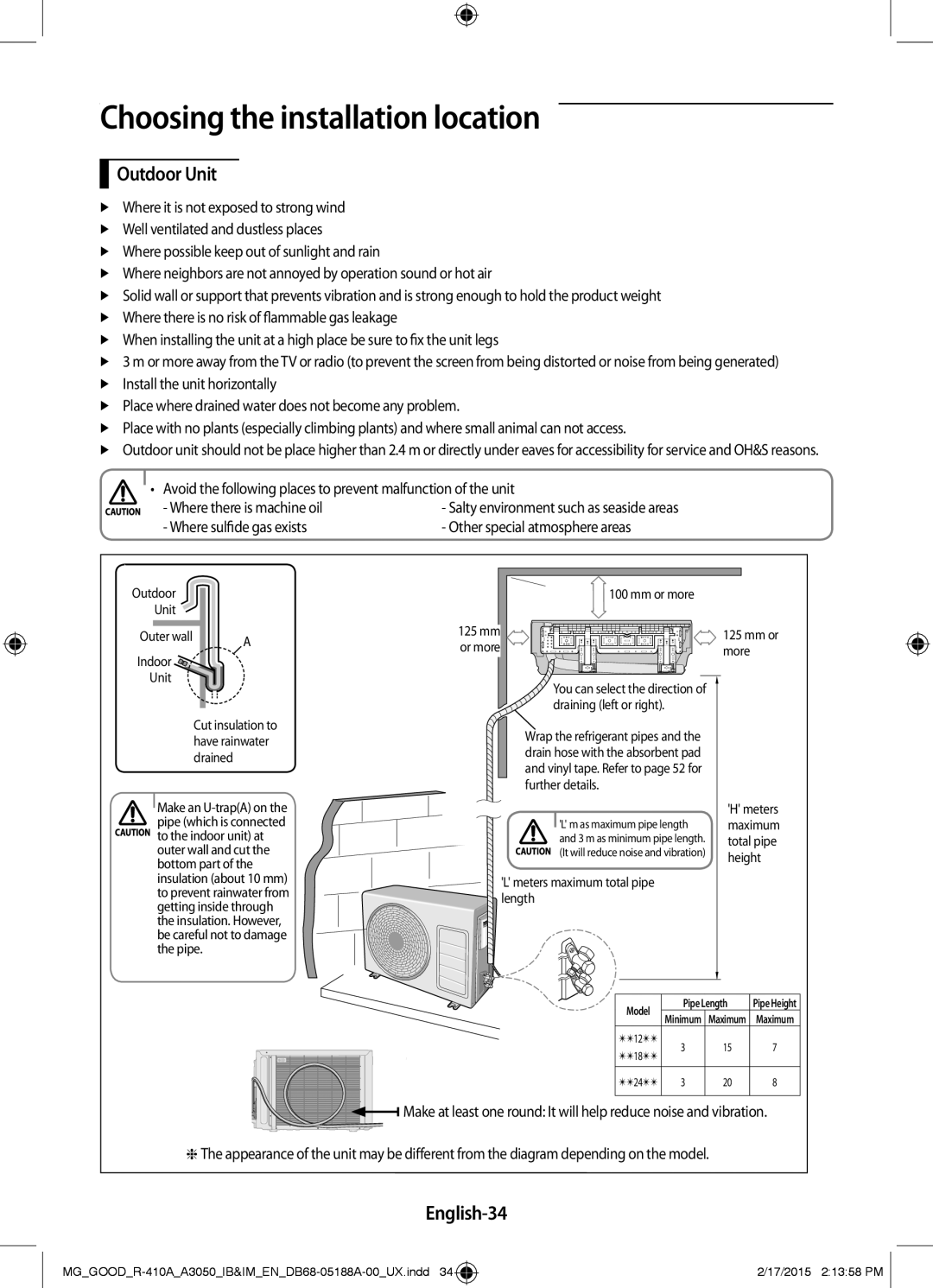 Samsung AR18JQFSBWK/MG, AR18JRFNEWK/MG, AR24JRFNCWK/MG, AR12JRFNBWK/MG Outdoor Unit, English-34, Where sulfide gas exists 