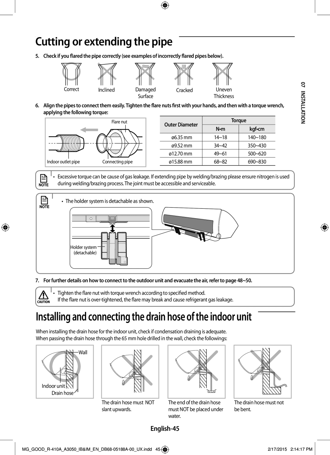 Samsung AR18JRFNEWK/MG, AR24JRFNCWK/MG, AR12JRFNBWK/MG, AR18JQFNEWKNMG, AR18JQFSBWK/MG, AR24JQFNCWKNMG manual English-45 