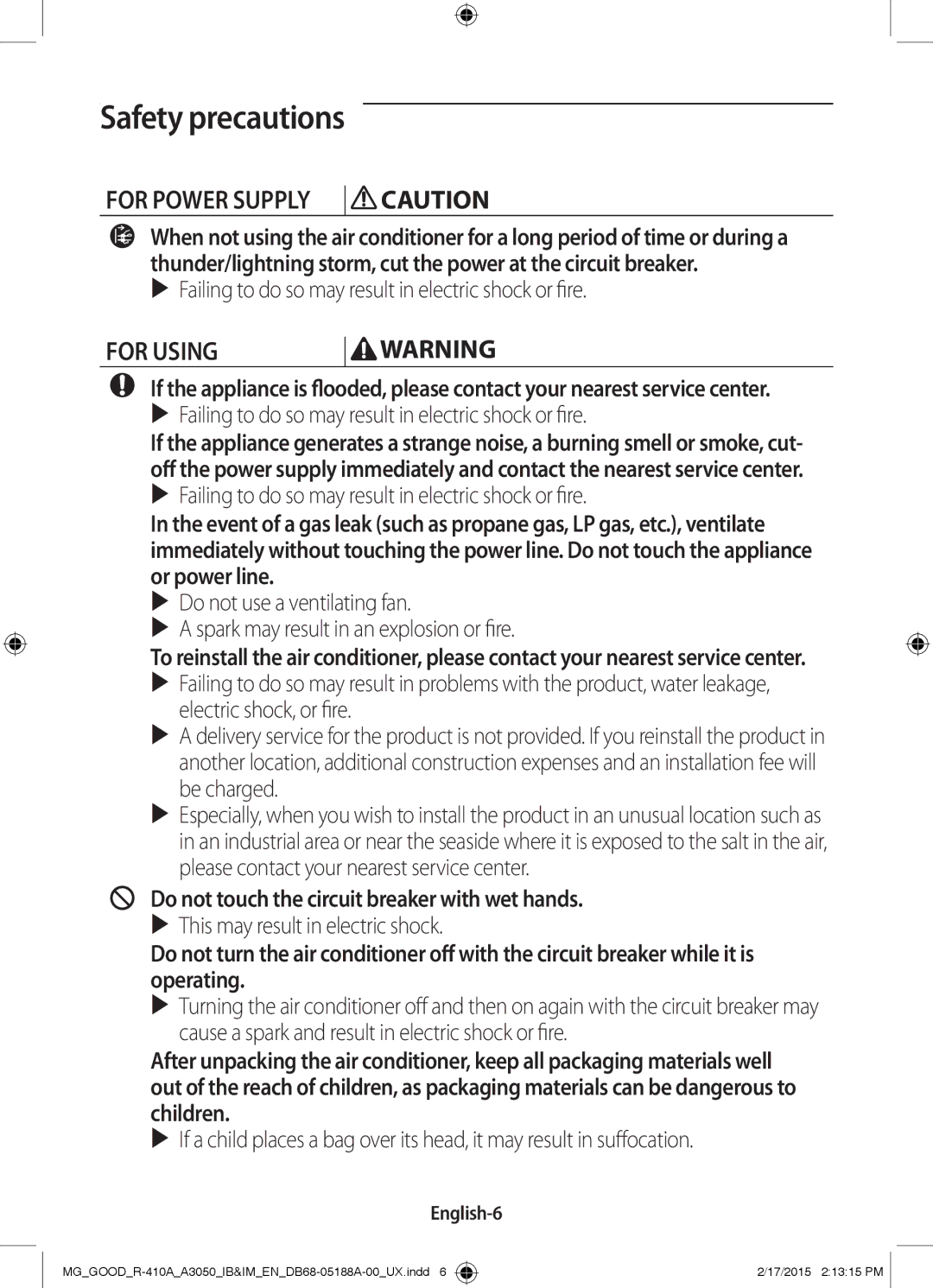 Samsung AR18JRFNEWKXMG, AR18JRFNEWK/MG, AR24JRFNCWK/MG, AR12JRFNBWK/MG, AR18JQFNEWKNMG, AR18JQFSBWK/MG For Using, English-6 