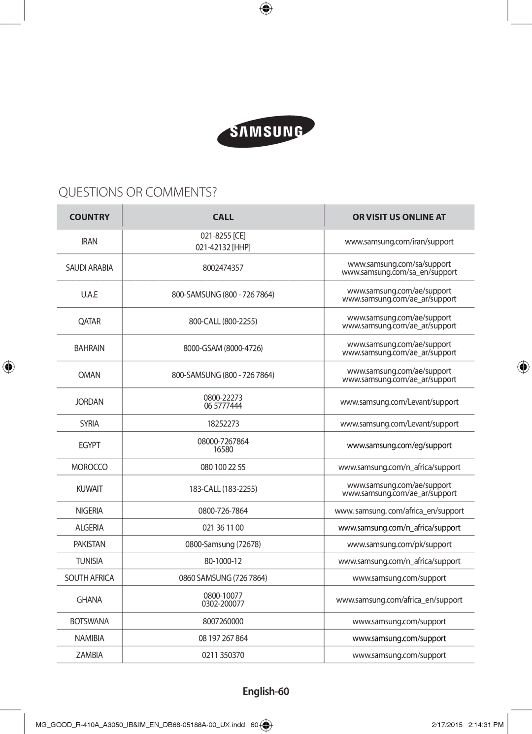 Samsung AR18JRFNEWK/MG, AR24JRFNCWK/MG, AR12JRFNBWK/MG, AR18JQFNEWKNMG, AR18JQFSBWK/MG, AR24JQFNCWKNMG English-60, 021-8255 CE 