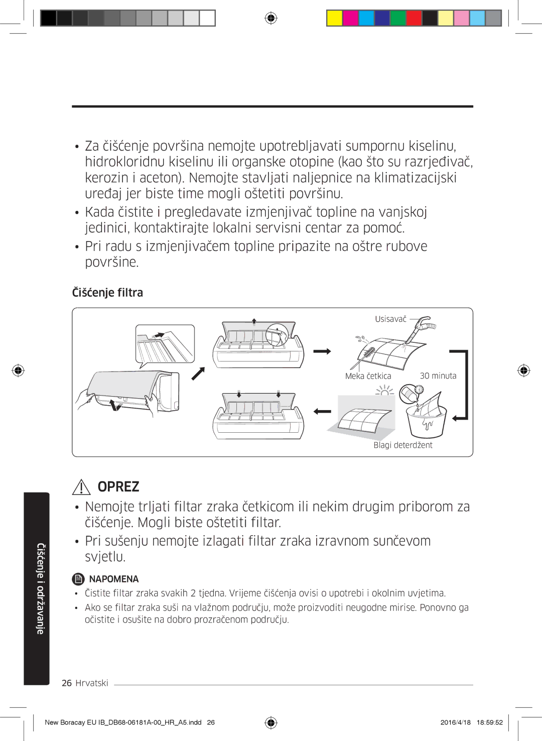 Samsung AR18KSFHBWKNEU manual Čišćenje filtra 