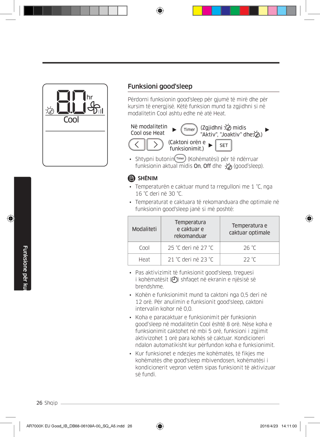 Samsung AR18KSWSAWKNEU, AR18KSWNAWKNEU manual Funksioni goodsleep 