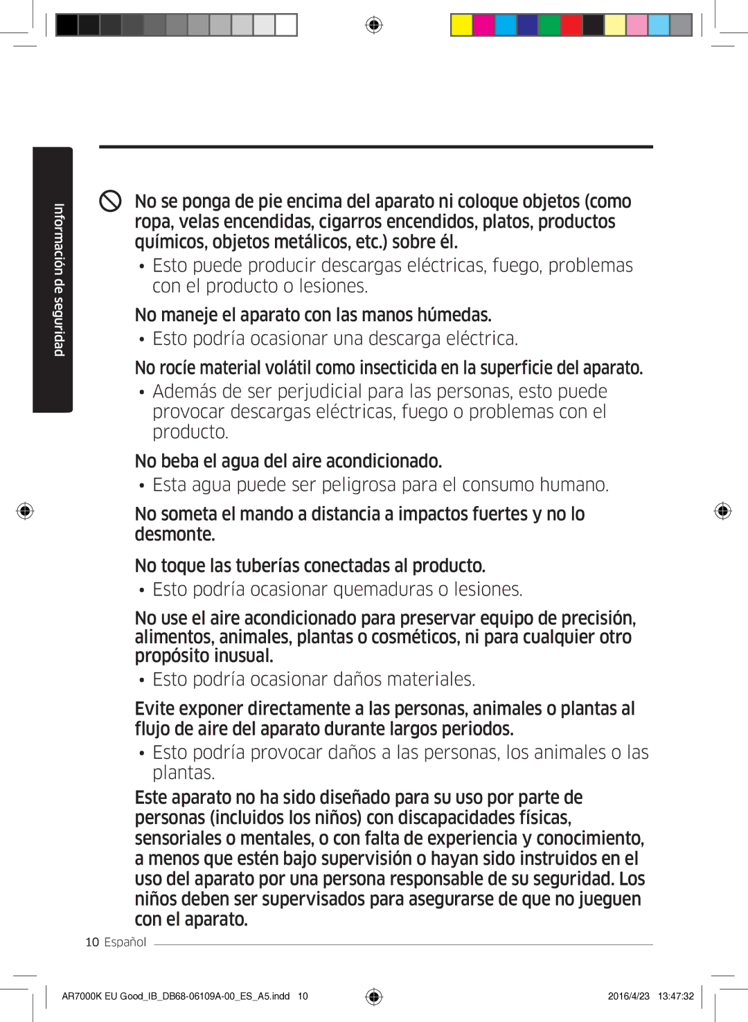 Samsung AR24KSWSAWKNEU, AR18KSWSAWKNEU manual Información de seguridad 