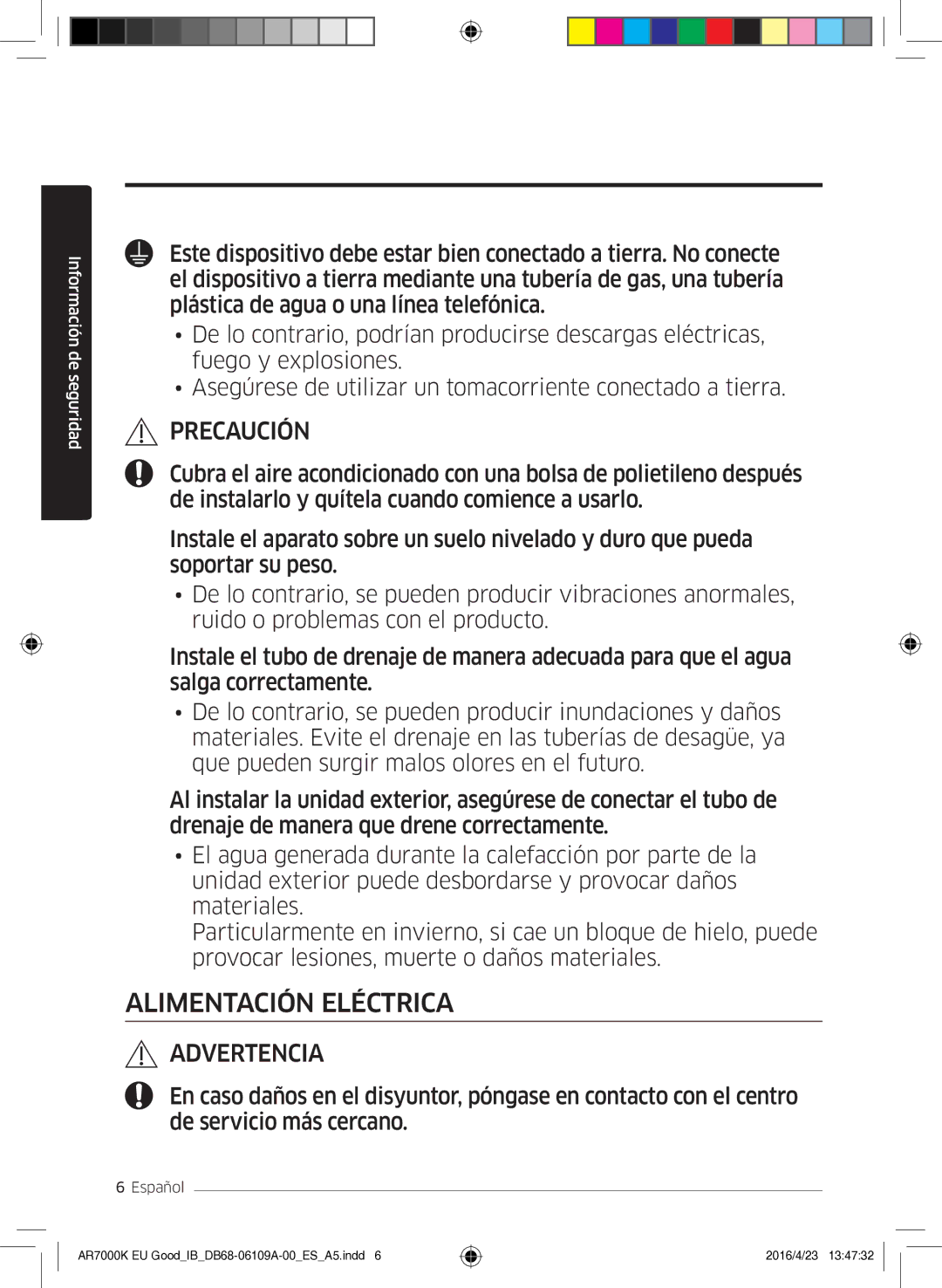 Samsung AR24KSWSAWKNEU, AR18KSWSAWKNEU manual Alimentación Eléctrica 