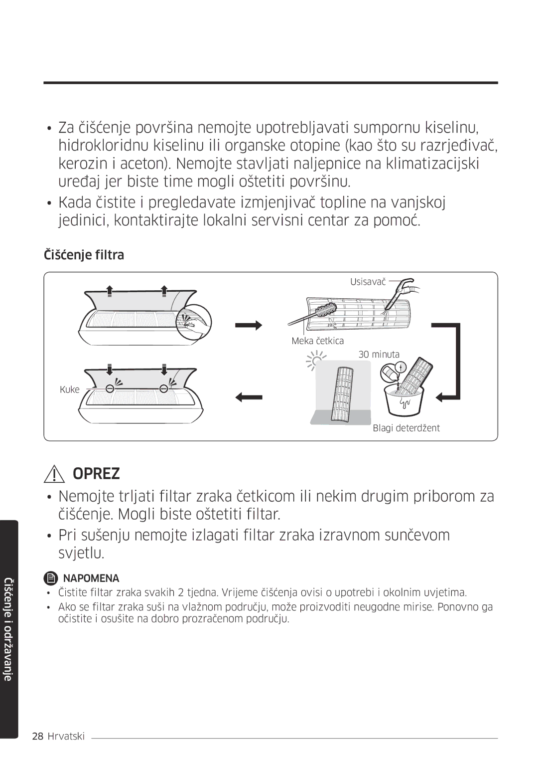 Samsung AR18MSPDBWKNEU manual Čišćenje filtra 