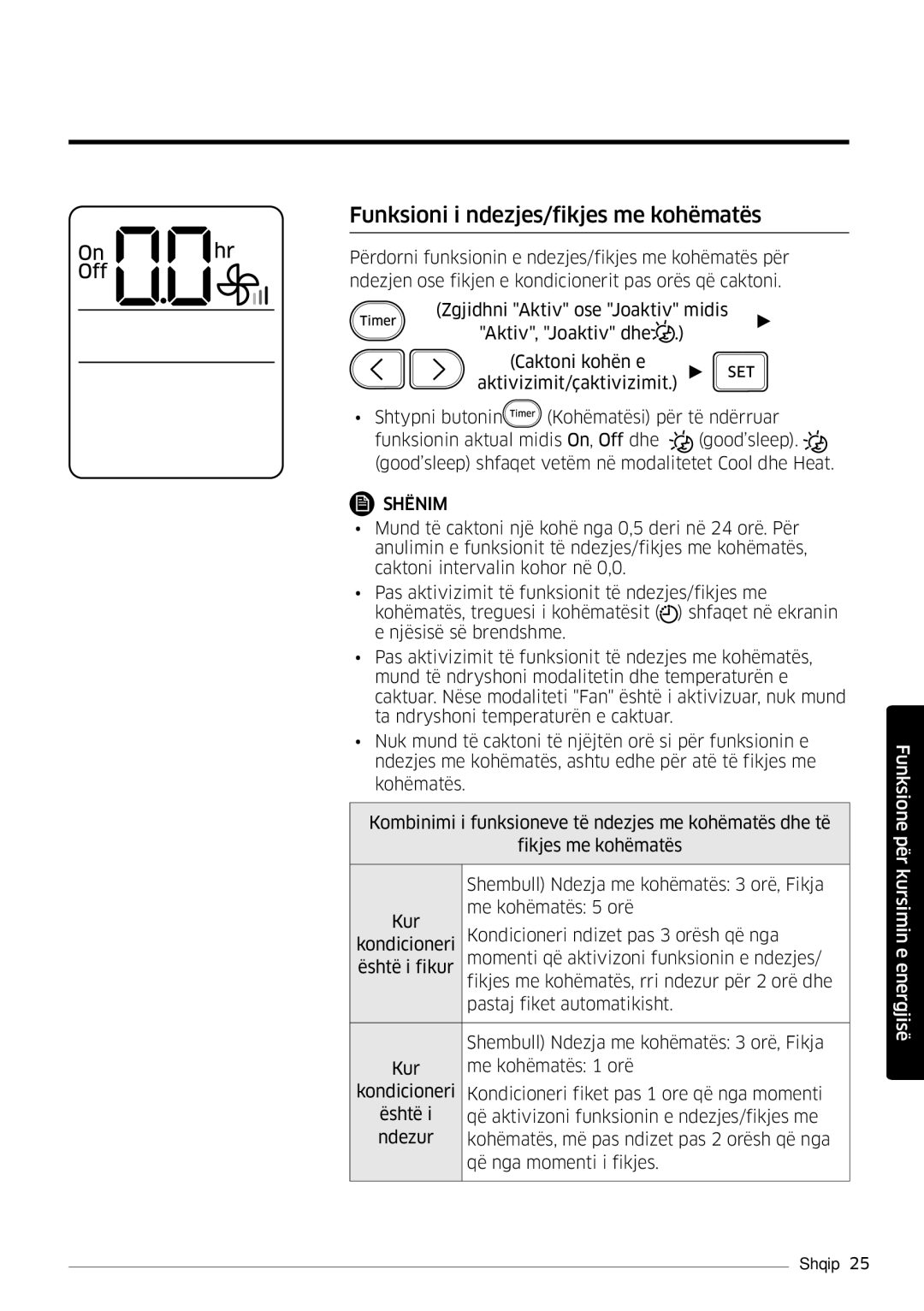 Samsung AR18MSWNAWKNEU, AR18MSWSAWKNEU manual Funksioni i ndezjes/fikjes me kohëmatës 