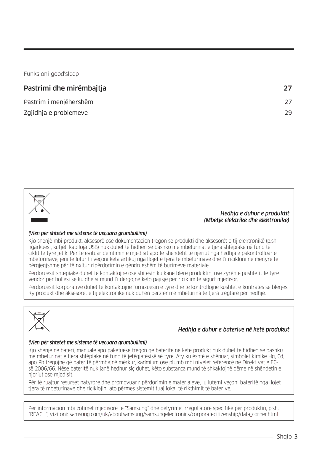 Samsung AR18MSWNAWKNEU, AR18MSWSAWKNEU manual Pastrimi dhe mirëmbajtja 