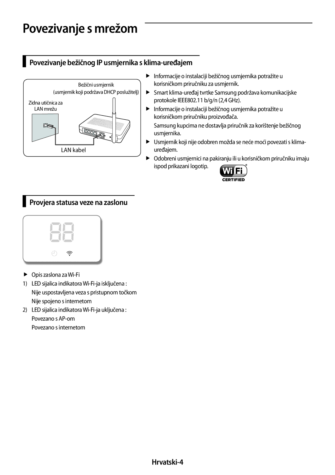 Samsung AR18MSWSAWKNEU manual Povezivanje s mrežom, Povezivanje bežičnog IP usmjernika s klima-uređajem, Hrvatski-4 