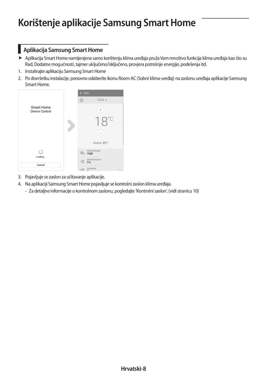 Samsung AR18MSWSAWKNEU, AR18MSPDBWKNEU manual Aplikacija Samsung Smart Home, Hrvatski-8 