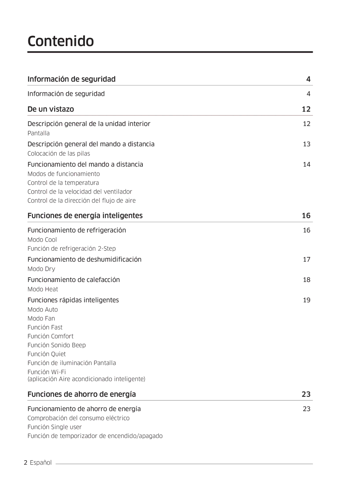 Samsung AR09MSWSAURNEU, AR18MSWSAWKNEU, AR24MSWSAWKNEU, AR07MSWSAURNEU, AR12MSWSAURNEU manual Contenido, De un vistazo 