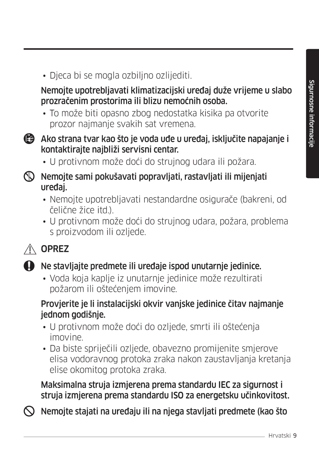 Samsung AR18MSWSAWKNEU manual Oprez 