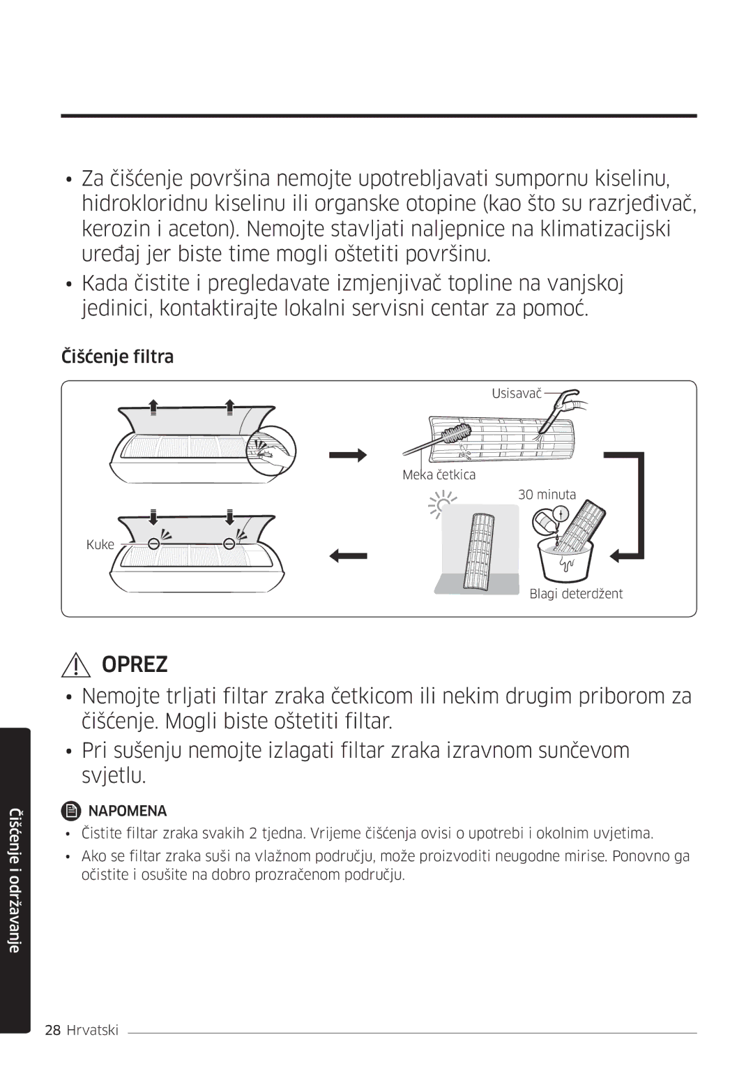 Samsung AR18MSWSAWKNEU manual Čišćenje filtra 