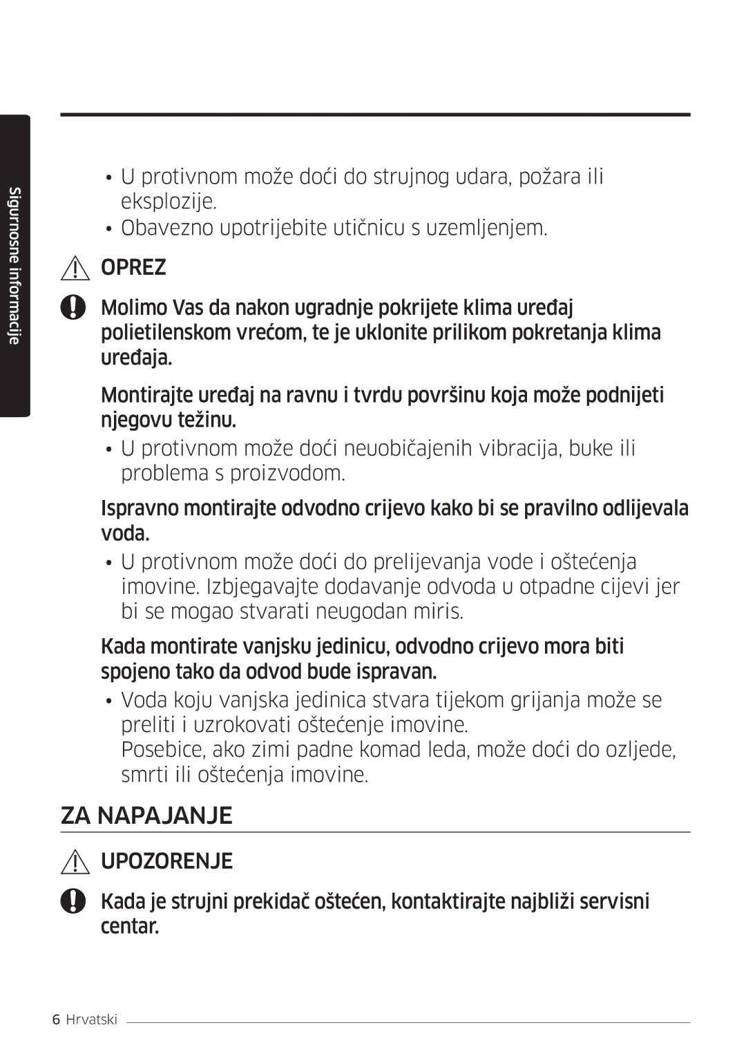 Samsung AR18MSWSAWKNEU manual ZA Napajanje 