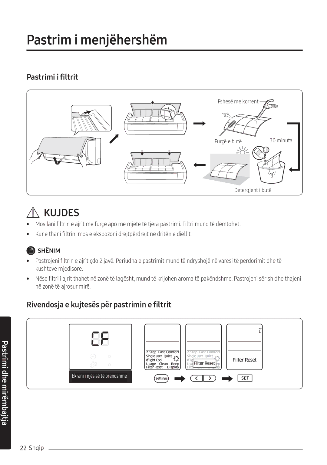 Samsung AR18NSFHBWKNEU manual Pastrimi i filtrit 