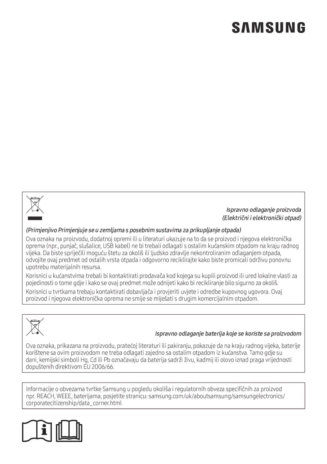 Samsung AR18NSFPEWQNEU manual Ispravno odlaganje baterija koje se koriste sa proizvodom 