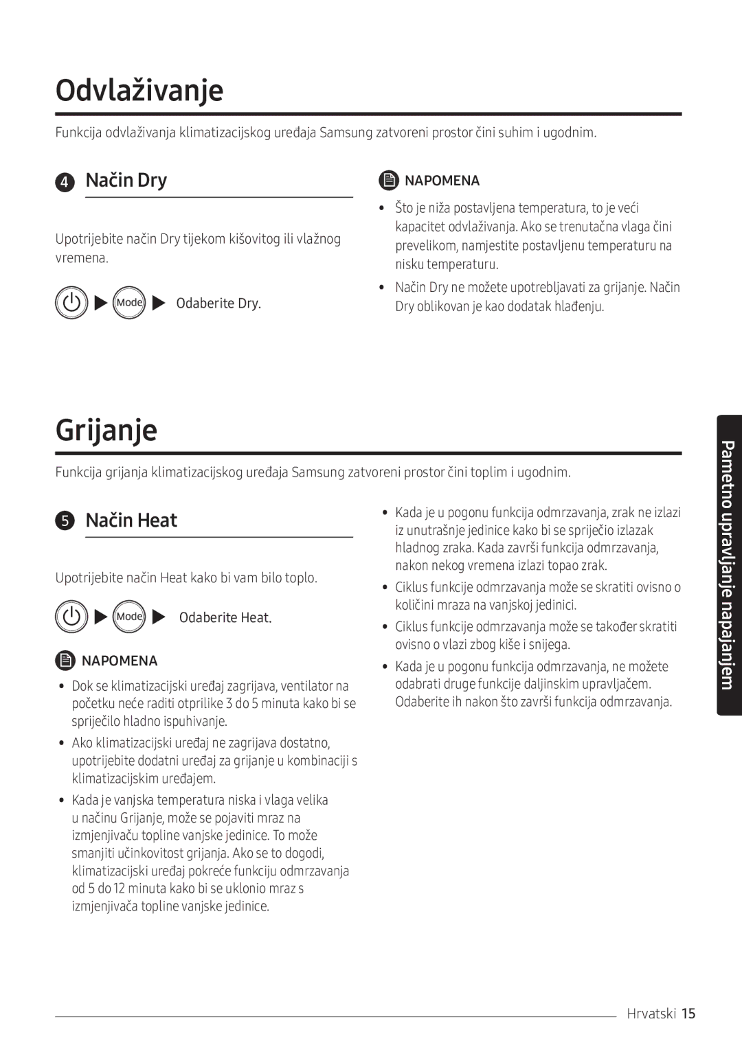 Samsung AR18NSFPEWQNEU manual Odvlaživanje, Grijanje, Način Dry, Način Heat 