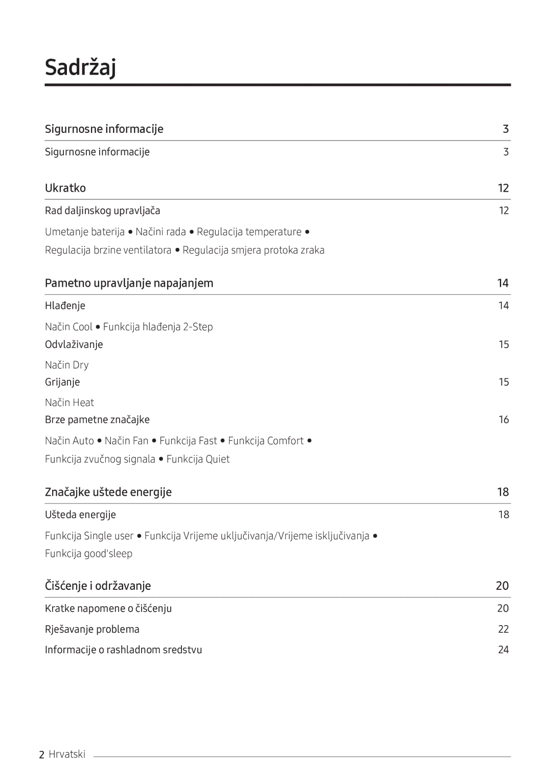 Samsung AR18NSFPEWQNEU manual Sadržaj﻿, Sigurnosne informacije 